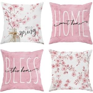 Spring Floral Throw Pillow Covers, Peach Blossom Flowers Cushion Cases set of 4